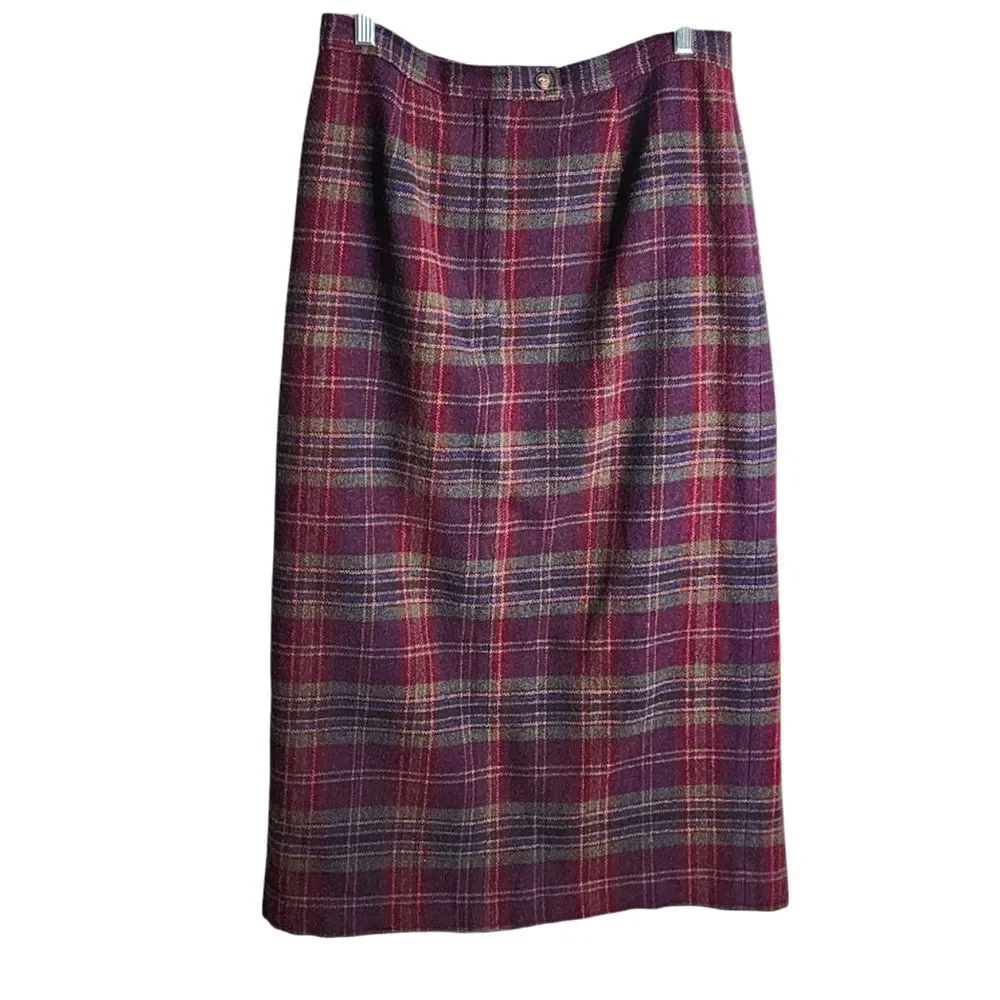 Vintage Crazy Horse maxi skirt plaid wool blend Academia Grunge 12P